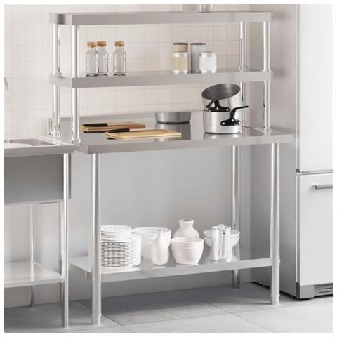 Tavolo Lavoro Cucina Con Ripiano 110x55x150 Cm Acciaio Inox - Foto 1