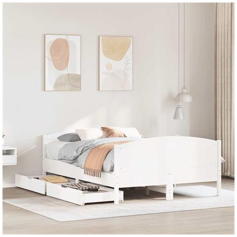 Letto senza Materasso Bianco 120x190 cm Legno Massello di Pino - Foto 2