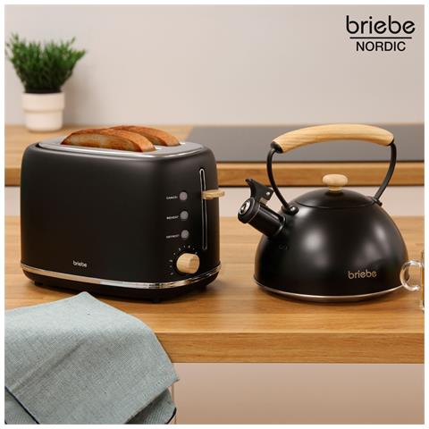 Skt1177blk Nordic Tostapane A Fessura Larga 2 Fette + Bollitore Induzione Con Fischio 2,3 L 870w Nero - Foto 2