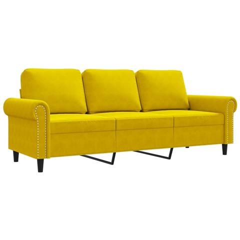 Divano A 3 Posti Giallo 180 Cm In Velluto - Foto 1