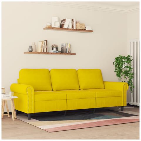 Divano A 3 Posti Giallo 180 Cm In Velluto - Foto 2