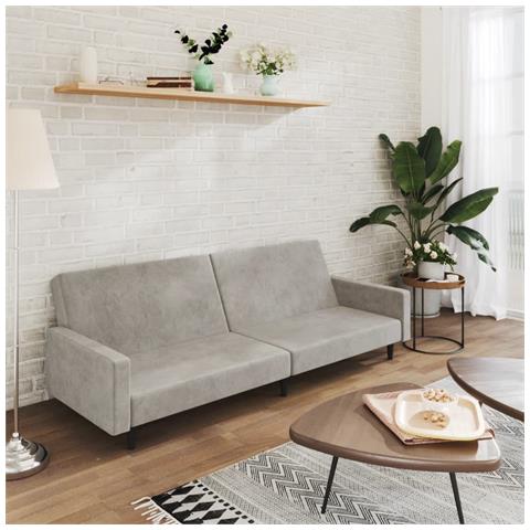 Divano Letto a 2 Posti Grigio Chiaro in Velluto - Foto 2