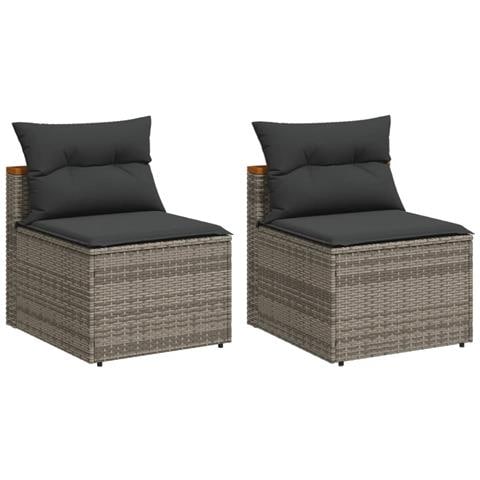 Divani Giardino Senza Braccioli con Cuscini 2 Grigi Polyrattan - Foto 1