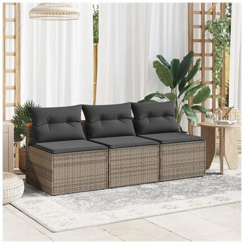 Divani Giardino Senza Braccioli con Cuscini 2 Grigi Polyrattan - Foto 2