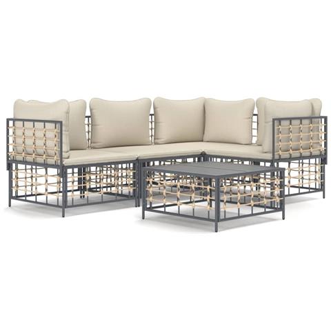 Set Divani da Giardino 5 pz con Cuscini Antracite in Polyrattan - Foto 1