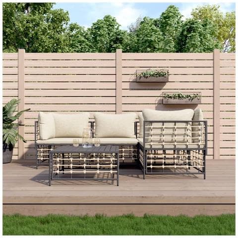 Set Divani da Giardino 5 pz con Cuscini Antracite in Polyrattan - Foto 2
