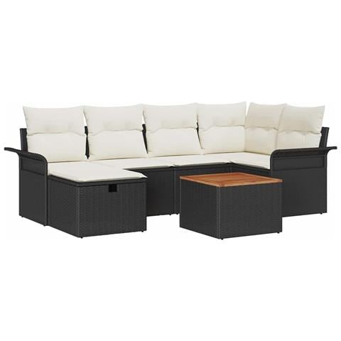 Set Divano da Giardino 7 Pezzi con Cuscini in Polyrattan Nero - Foto 1