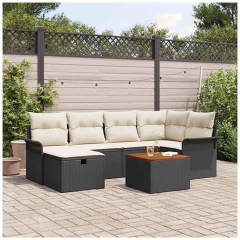 Set Divano da Giardino 7 Pezzi con Cuscini in Polyrattan Nero - Foto 2