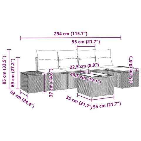 Set Divano da Giardino con Cuscini 6 Pezzi Beige Polirattan - Foto 9