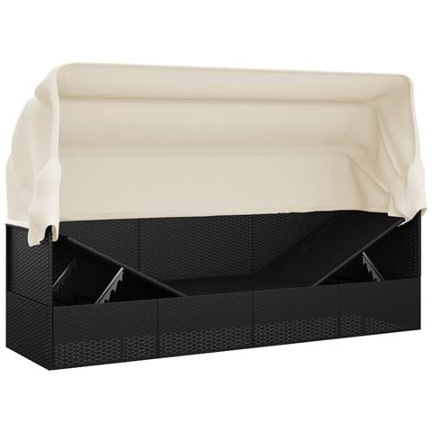 Lettino Prendisole Esterno con Tetto e Cuscini Nero Polyrattan - Foto 9