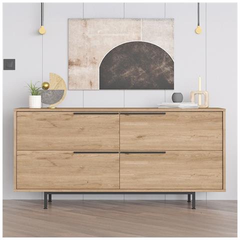 Abey Credenza A 4 Ante Con Finitura Legno E Metallo Nero 160x75cm - Foto 1