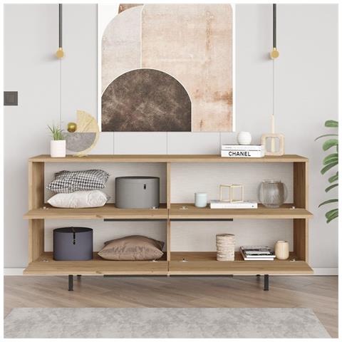 Abey Credenza A 4 Ante Con Finitura Legno E Metallo Nero 160x75cm - Foto 5