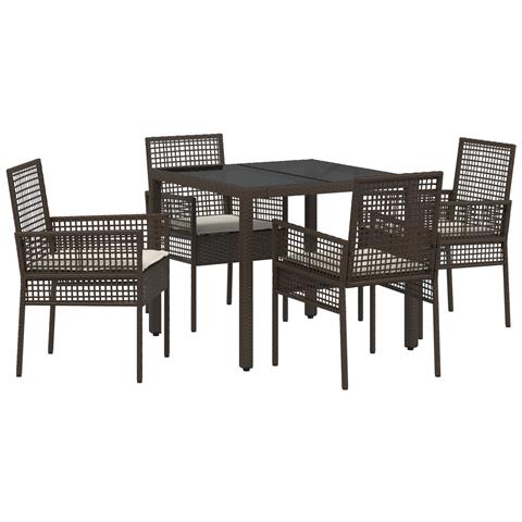 Set da Pranzo da Giardino 5 Pezzi con Cuscini Rattana Polipropilene Marrone - Foto 1