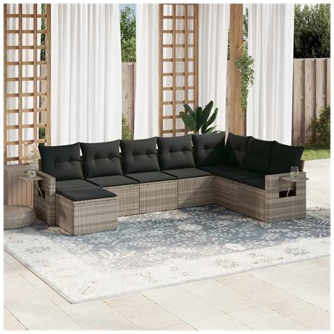 Set Divano da Giardino 8pz con Cuscini Grigio Chiaro Polyrattan - Foto 2
