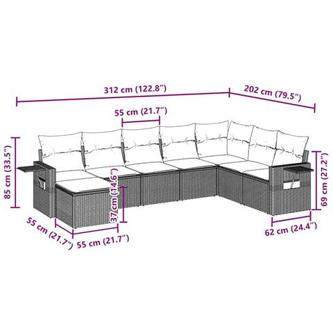 Set Divano da Giardino 8pz con Cuscini Grigio Chiaro Polyrattan - Foto 3