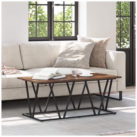 Tavolino da caffè in rovere affumicato 100x50x40 cm in legno ingegnerizzato e metallo - Foto 2