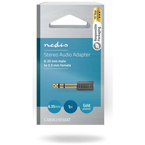 Adattatore Audio Diritto Da 6,35 Mm Maschio A 3,5 Mm Femmina, Nero / Oro - Foto 5