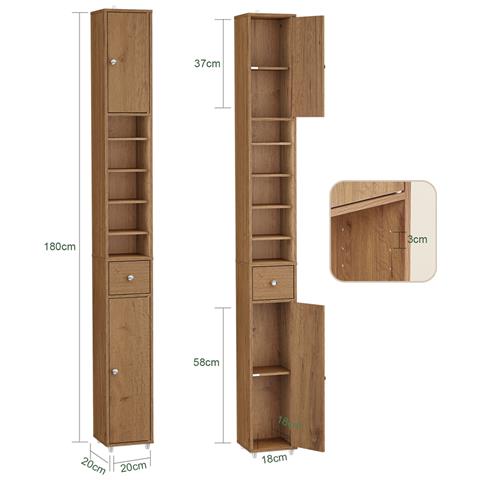 Armadietto Bagno In Legno Idrorepellente Con Ripiani Regolabili - Foto 2
