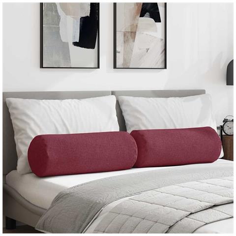 Cuscini a rullo 2 pcs Rosso Vino Ø 25 x 70 cm Tessuto - Foto 2