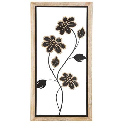 Pannello Da Parete Girish A In Ferro E Legno Con Fiori Neri - Foto 1