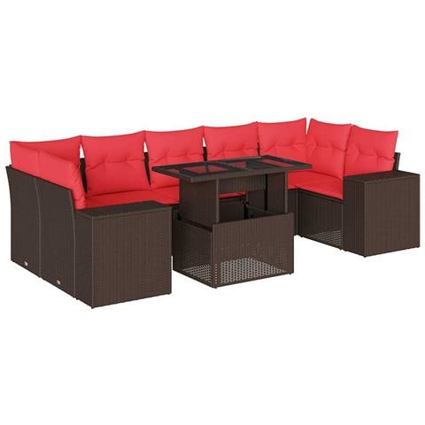 Set Divani da Giardino 8 pz con Cuscini Marrone in Polyrattan - Foto 1