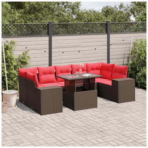 Set Divani da Giardino 8 pz con Cuscini Marrone in Polyrattan - Foto 2