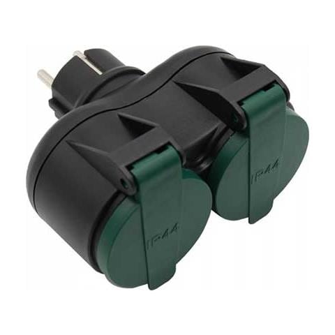 V-tac Vt-1102-2 Adattatore Elettrico Da Giardino 2 Prese 16a Eu Standard Corpo Nero E Verde Ip44 - Sku 8812 - Foto 1