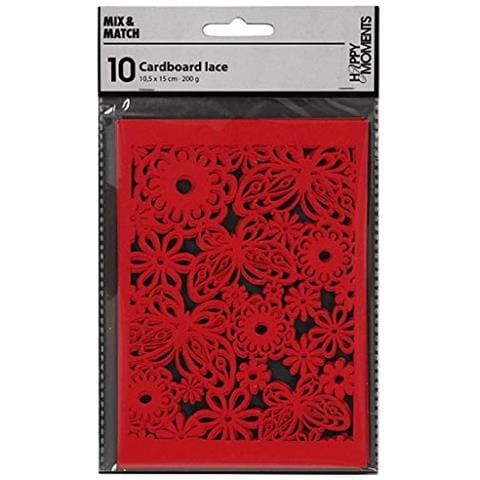 Cartoncino Con Motivo A Pizzo, Rosso, Foglio 10,5x15 Cm, 200 G, 10pz - Foto 2