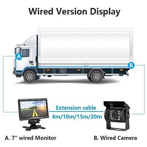 12v-24v 7 Dello Schermo A Cristalli Liquidi Dellautomobile Tft Hd Monitor Bus Truck Trailers 18leds Ir Di Visione Notturna Impermeabile Di Retrovisione Che Inverte Macchina Fotografica Di Sostegno Con Il Video 10m Cavo - Foto 1