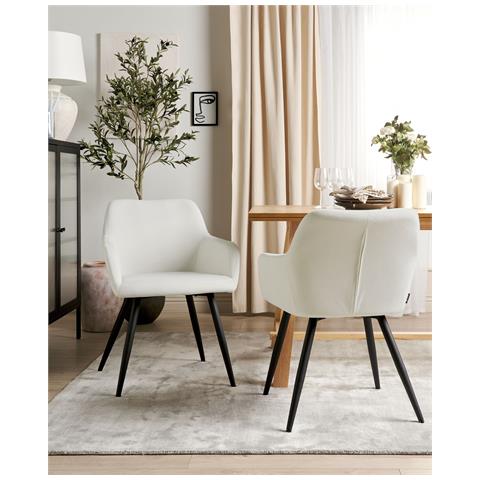 Set Di 2 Sedie Velluto Bianco Crema Casmalia - Foto 1