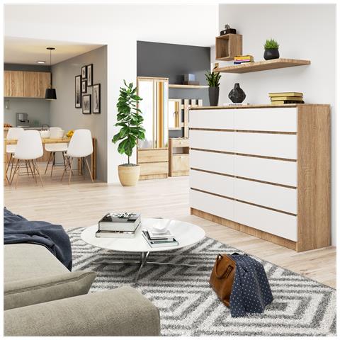 Cassettiera K160, 10 cassetti, 160x40x121 cm, Colore Sonoma Quercia e Bianco - Foto 7