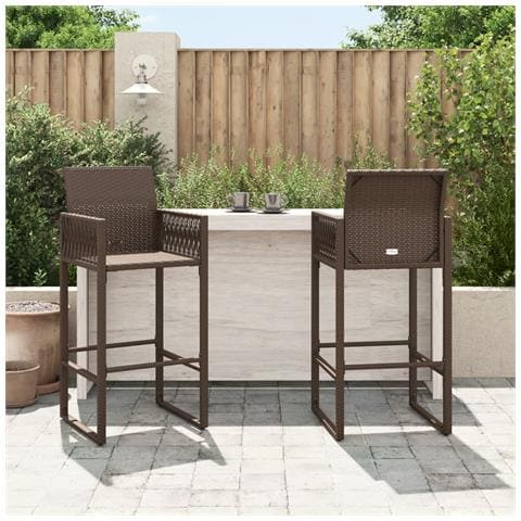 Sgabelli Da Bar Da Giardino 2 Pz In Polyrattan Marrone - Foto 3