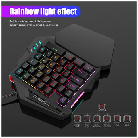 Tastiera Da Gioco Con Una Sola Mano, Mouse, Poggiapolsi Retroilluminato Rgb - Foto 7