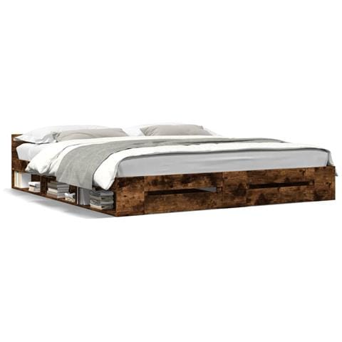 Giroletto Con Cassetti Rovere Fumo 200x200 Cm Legno Multistrato - Foto 2