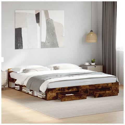 Giroletto Con Cassetti Rovere Fumo 200x200 Cm Legno Multistrato - Foto 1