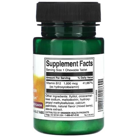 Vitamina B-12 Idrossicobalamina 1000 Mcg 60 Compresse Masticabili Swanson Health Products - Foto 2