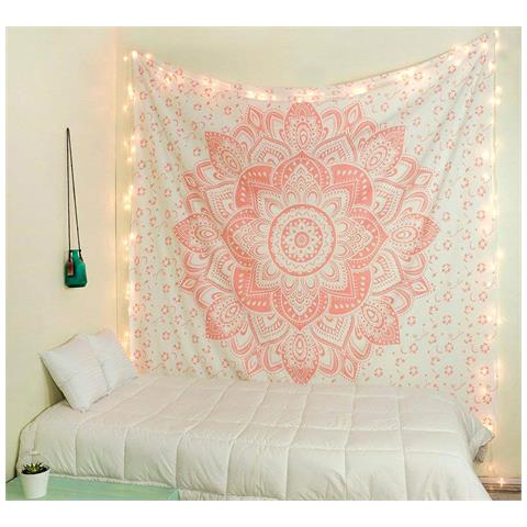 Tappeto Da Parete Con Mandala In Cotone Bianco E Rosa - 208x232cm Per Decorare Il Tuo Spazio - Foto 1