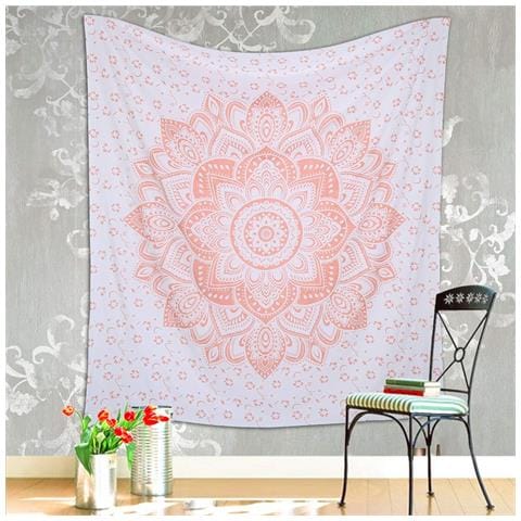 Tappeto Da Parete Con Mandala In Cotone Bianco E Rosa - 208x232cm Per Decorare Il Tuo Spazio - Foto 2