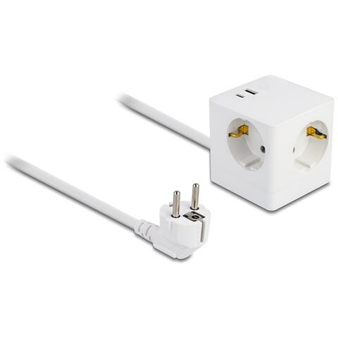 Presa di corrente Cube a 3 vie con chiusura a prova di bambino e caricatore USB PD 3.0 20 W, cavo da 1,5 m, bianco - Foto 1