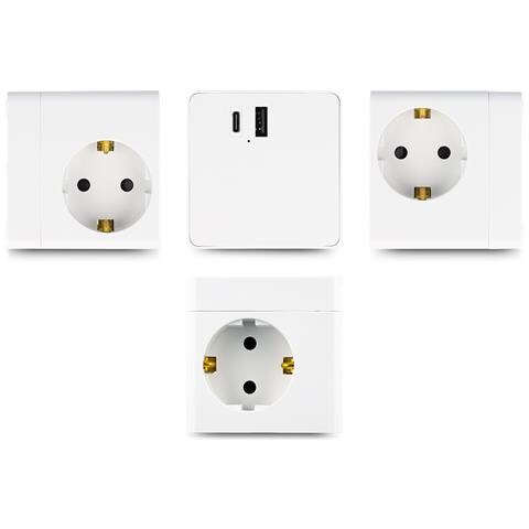 Presa di corrente Cube a 3 vie con chiusura a prova di bambino e caricatore USB PD 3.0 20 W, cavo da 1,5 m, bianco - Foto 9