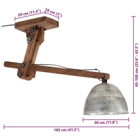 Lusso Casadino - Lampada Da Soffitto 25 W Argento Vintage 105x30x65-108cm E27 - Foto 8