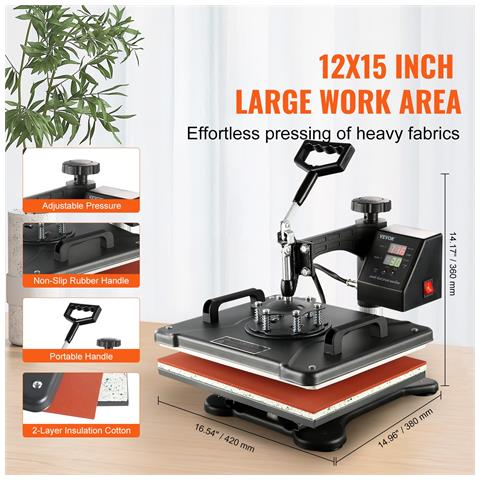 Termopressa Pressa Di Calore 8 In 1 Potenza 1250w 38 X 30 Cm 200-450 °f Pressa A Caldo Per Applicare Lettere Numeri E Su Cappellini Magliette - Foto 4