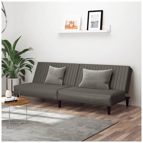 Divano Letto a 2 Posti Grigio in Similpelle - Foto 2