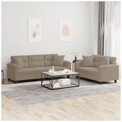 Set Divani 2 pz con Cuscini tortora in Tessuto Microfibra - Foto 2