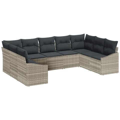 Set da pranzo da giardino 9 pezzi con cuscini grigio chiaro in polyrattan - Foto 1