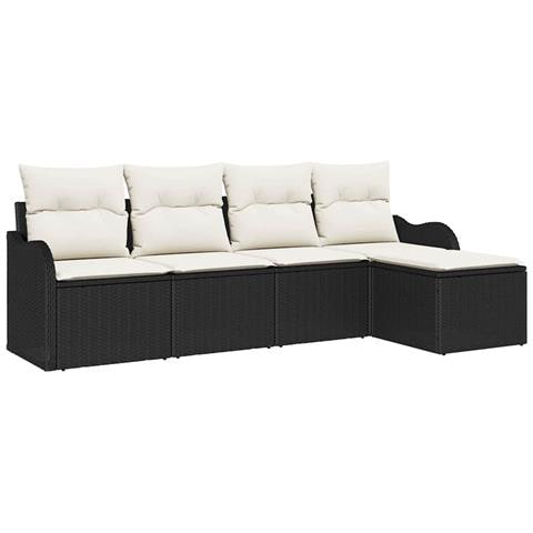 Set di divani da giardino  con cuscini in Polyrattan nero a 5 pezzi, Divano da giardino a 2 posti  con spazio di stoccaggio e cuscini in Polyrattan nero - Foto 1