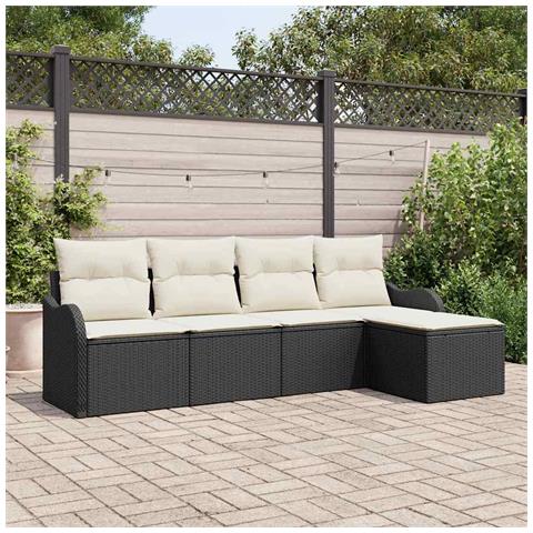 Set di divani da giardino  con cuscini in Polyrattan nero a 5 pezzi, Divano da giardino a 2 posti  con spazio di stoccaggio e cuscini in Polyrattan nero - Foto 2
