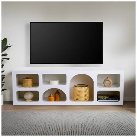 Ferlis Credenza Bassa Con 7 Nicchie Design Organico Bianco 160x50cm - Foto 1