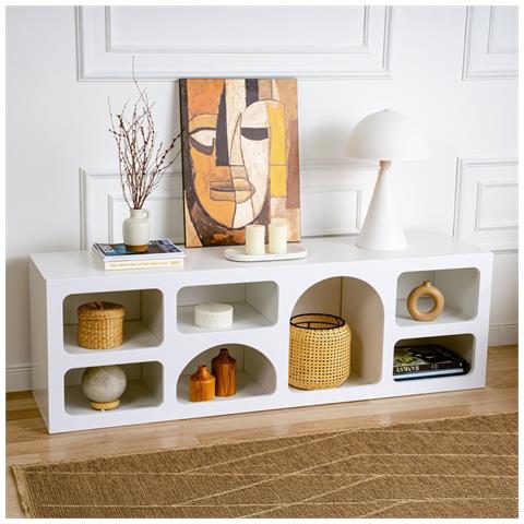 Ferlis Credenza Bassa Con 7 Nicchie Design Organico Bianco 160x50cm - Foto 5