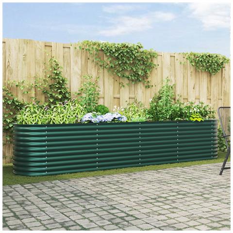 Letto da Giardino Rialzato Verde 400x80x81 cm in Acciaio Zincato - Foto 2